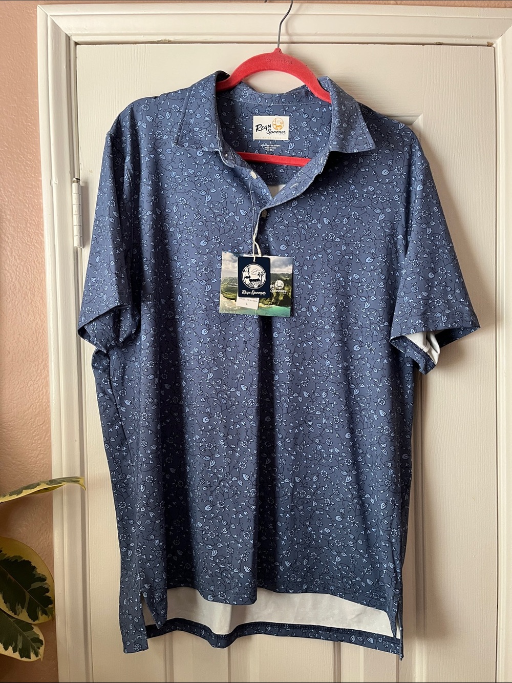 Reyn Spooner Navy Floral Micro-Print Polo